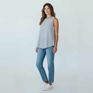 Beachlunchlounge Blue Pigeon Linen Sleeveless Top Small